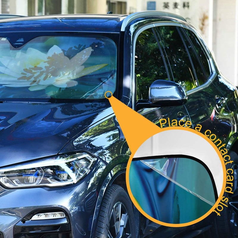 senya Car Windshield Sunshade Beautiful Lotus Flower Pattern, Blocks Sun Visor Protector Foldable Sun Shield Keep Your Vehicle Cool, Fits Windshields of Most Sizes - Image 3
